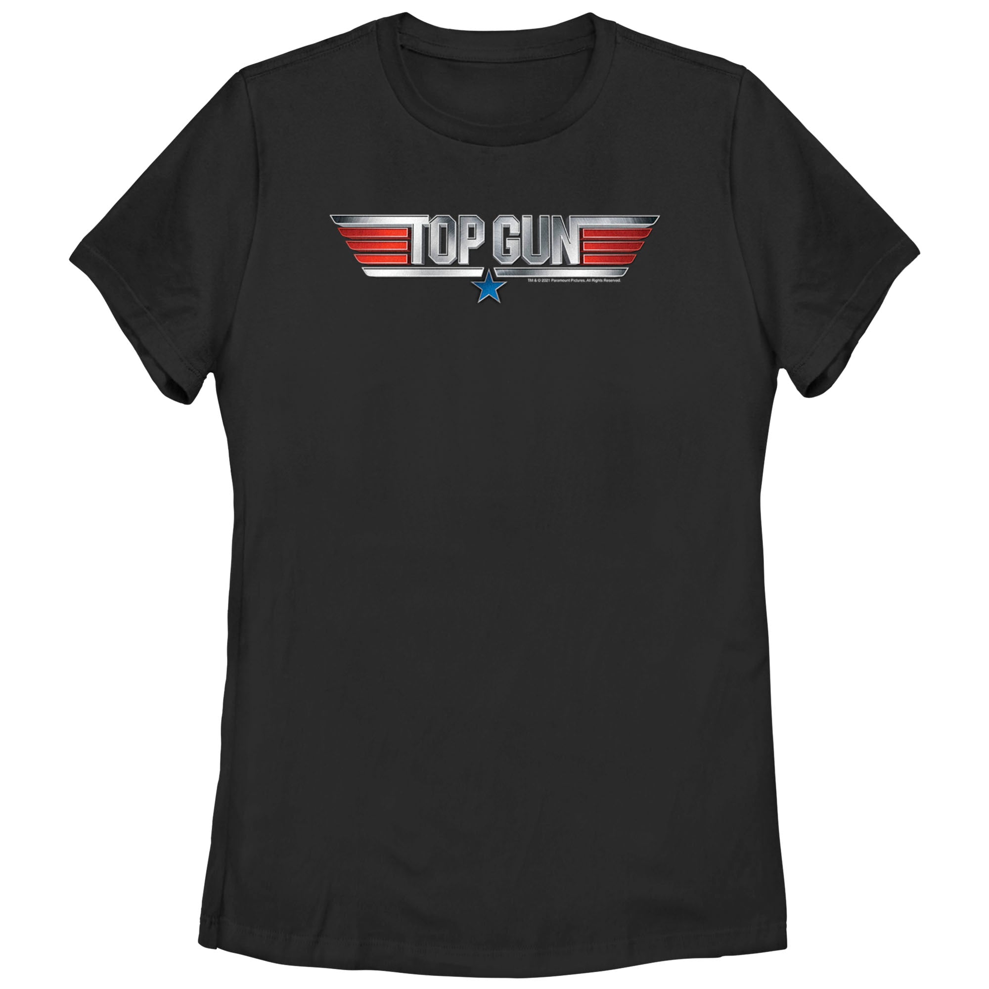 Women’S Top Gun Shiny Chrome 3D Movie Logo T-Shirt