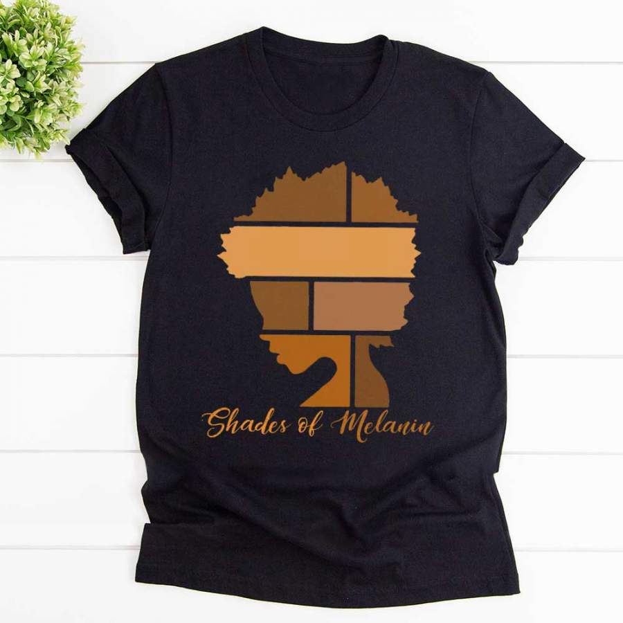 Shades of melanin afro black girl black cotton t shirt for men and women S-6XL