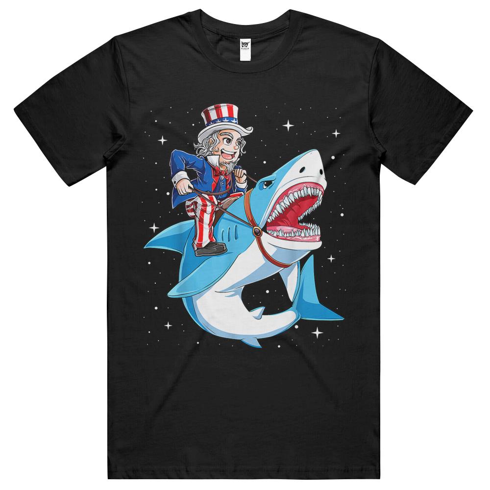 4Th July Shirts, Fourth Of July Tshirts, 4Th Of July T Shirt, Uncle Sam Riding Shark T Shirt 4Th Of July T Shirts