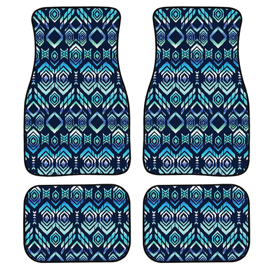 Blue Native Aztec Tribal Pattern Print Front And Back Car Floor Mats, Front Car Mat