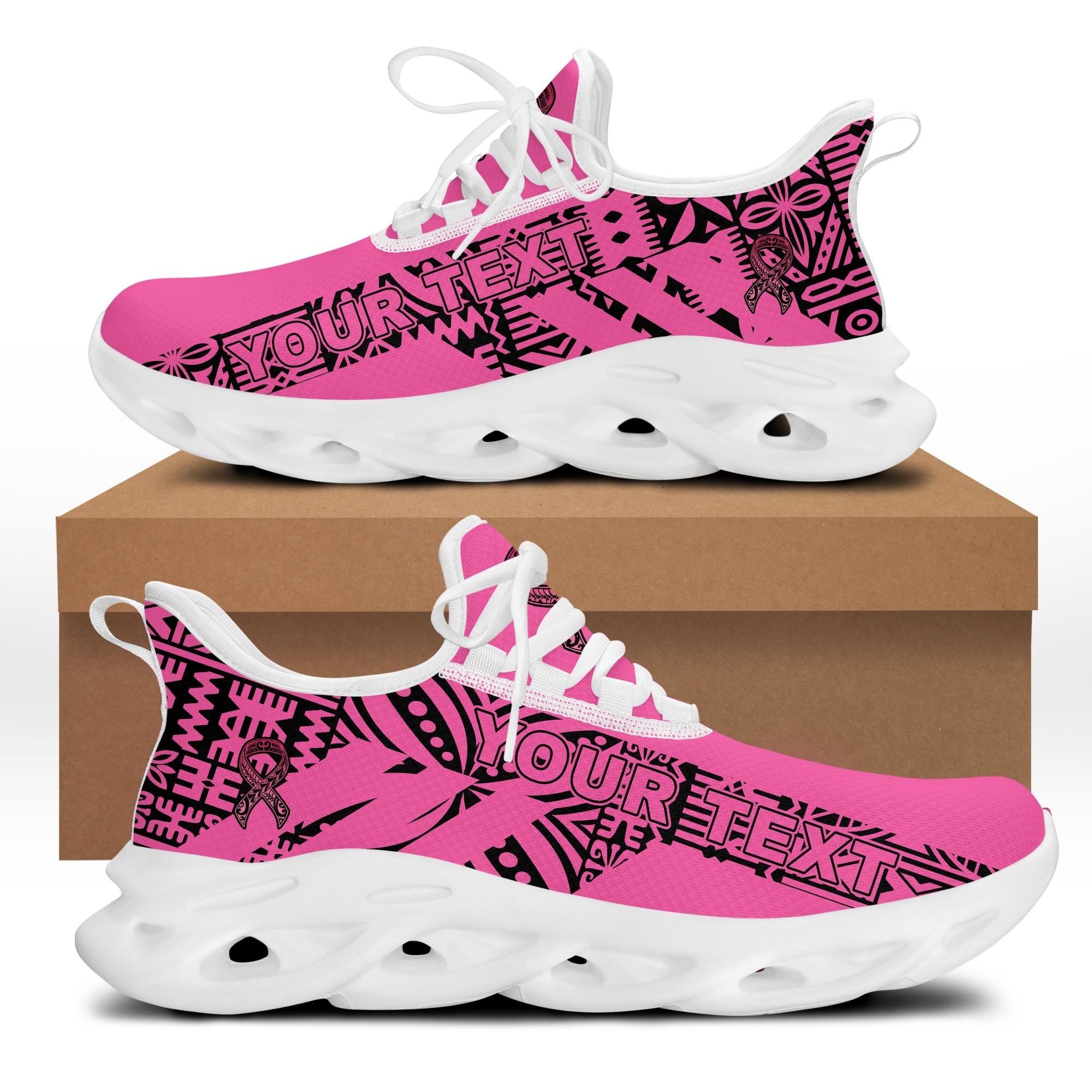 Polynesian Footwear – Fiji Tapa Pinktober Sport Clunky Sneakers Black Lt10