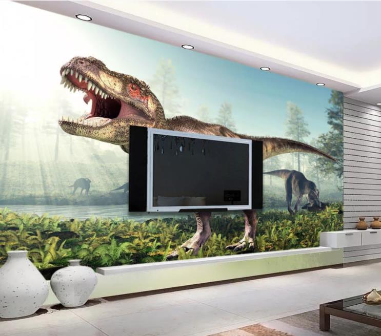 3D Hand Drawn Tropical Animal Dinosaur Plant Leaf Forest Wall Mural Wallpaper Lll 1423