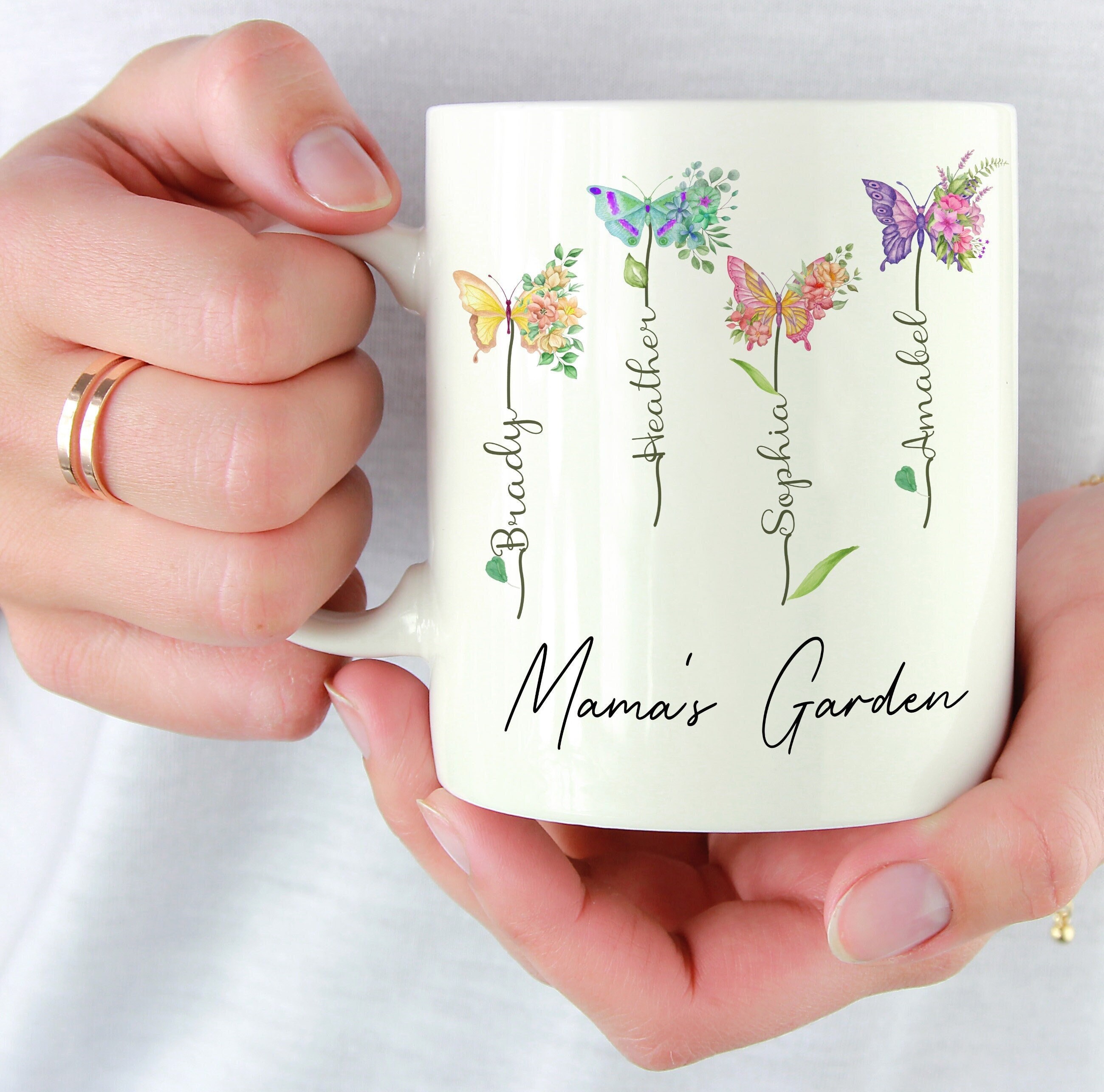 Personalized Butterfly Mama’s Garden Mug, Custom Gift Ideas For Mom, Mother’s Day Gift, Butterflies Art Print, Gift From Kid.