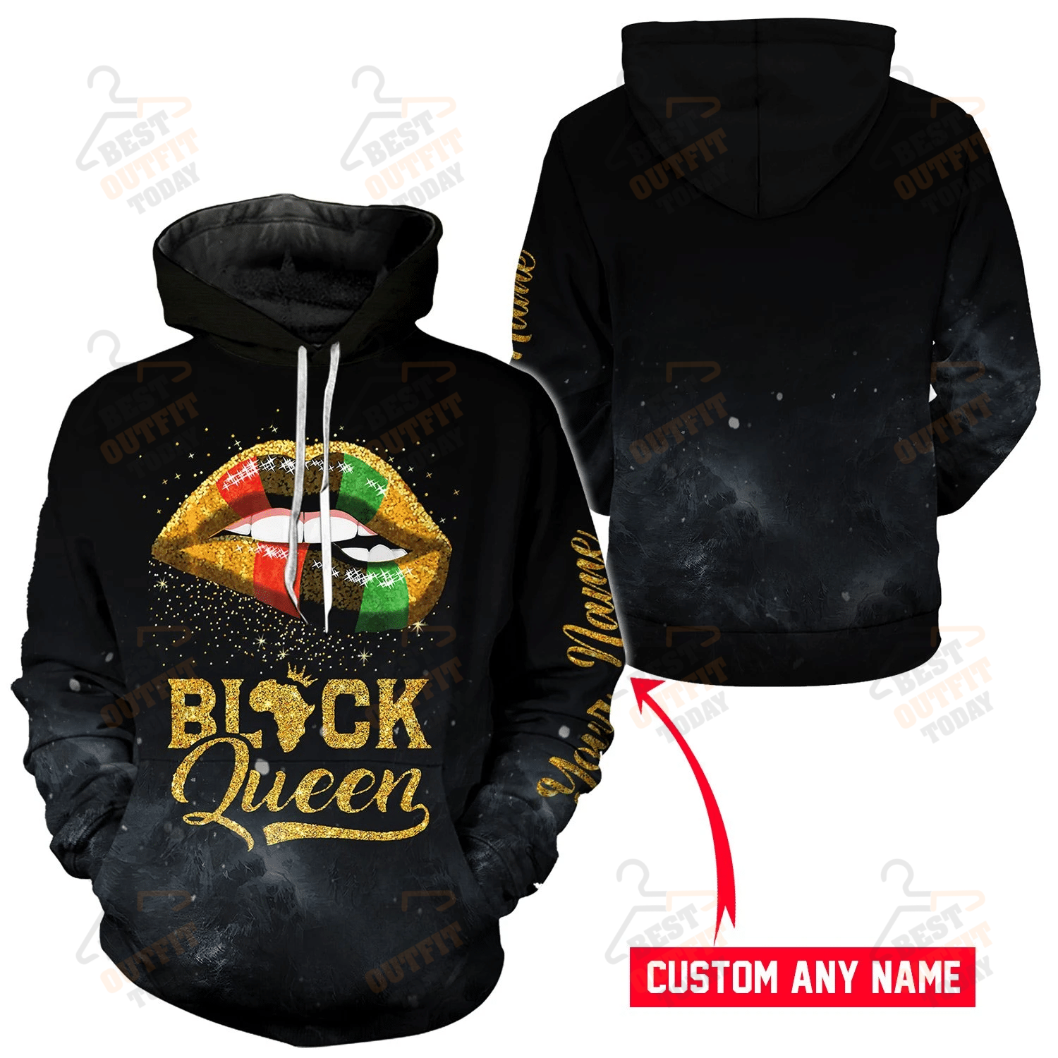 Personalized Black Queen Allover Print Hoodie For Men And Women