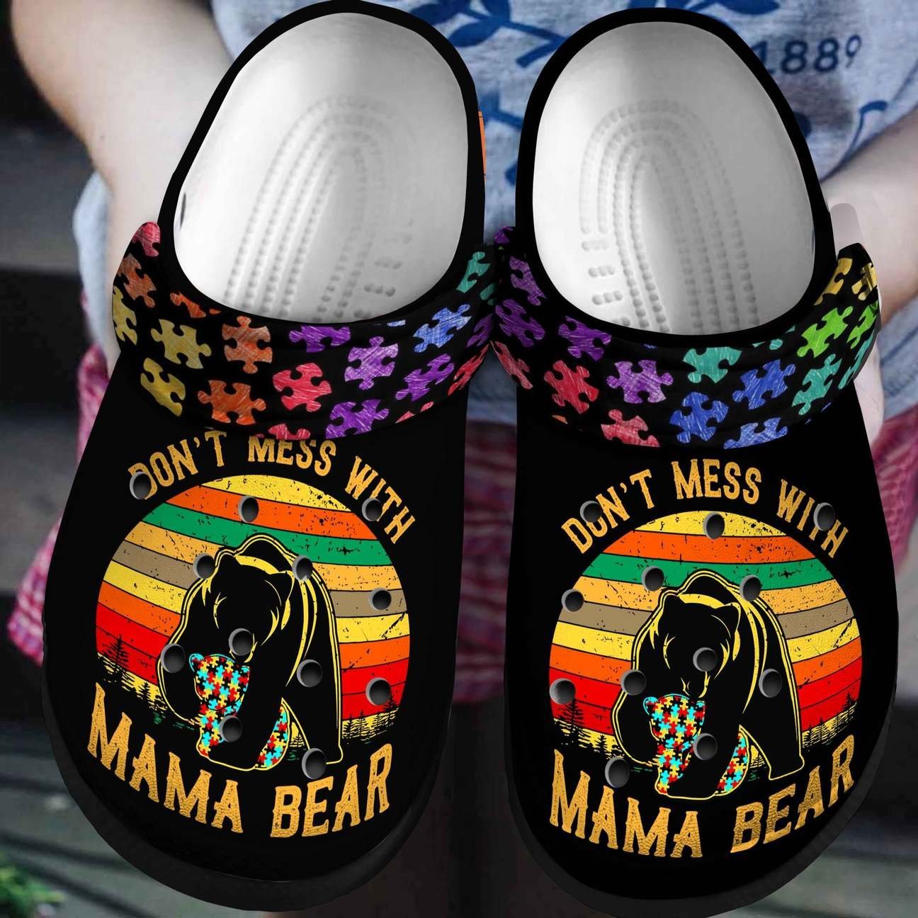 Autism Personalized Clog, Custom Name, Text, Color, Number Fashion Style For Women, Men, Kid, Print 3D Don’T Mess With Mama Bear