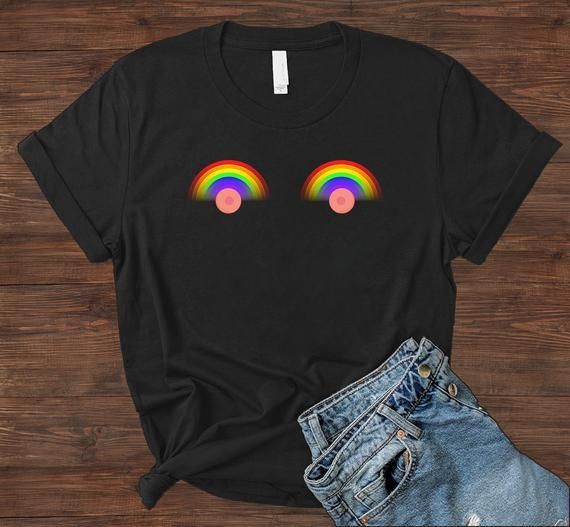 Funny Rainbow Boobs Shirt Cute Boobs Shirt Breast Boobs Lgbt Pride Fashion Chest Rainbows Shirt