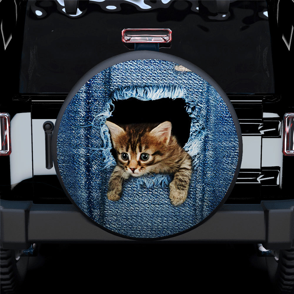 Cute Kitty Cat Jean Hiding Jeep Car Spare Tire Covers Gift For Campers