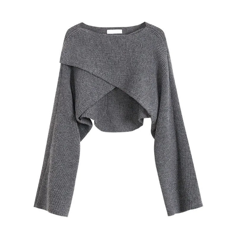 T-TOP Y2k Streetwear Clothes Women’s 2022 Irregular Short Knitted Sweater Spring Cropped Navel Crossover Long-sleeved Sexy Top alx