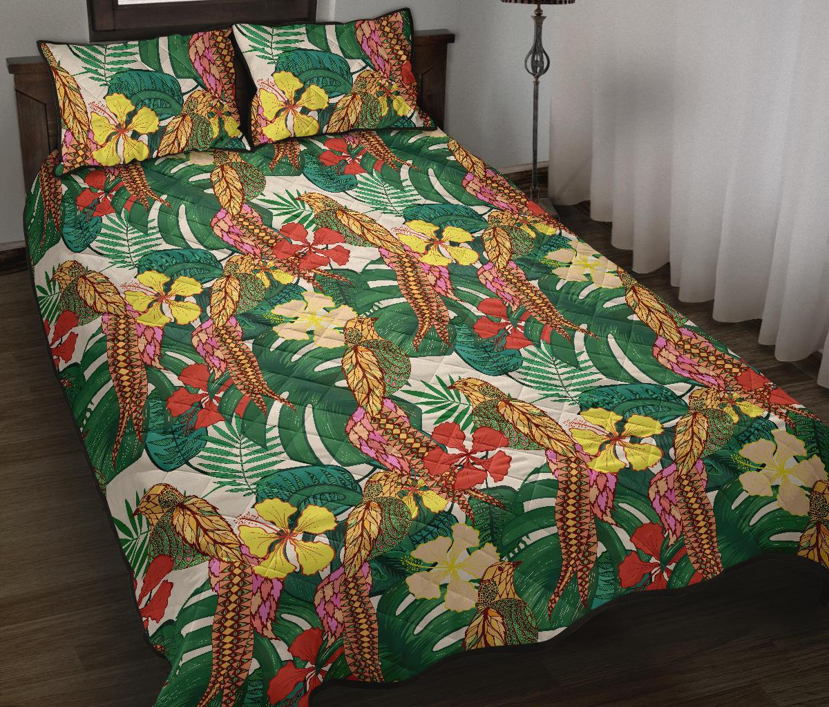 Hawaii Quilt Bed Set Tropical Leaves Flowers And Birds Floral jungle AH J1