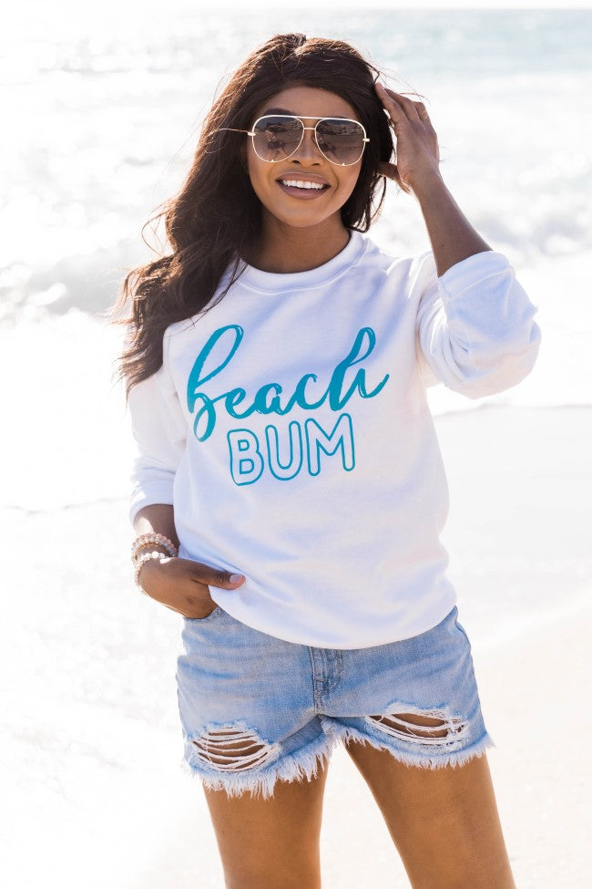 Teal Beach Bum Script White Graphic Sweatshirt