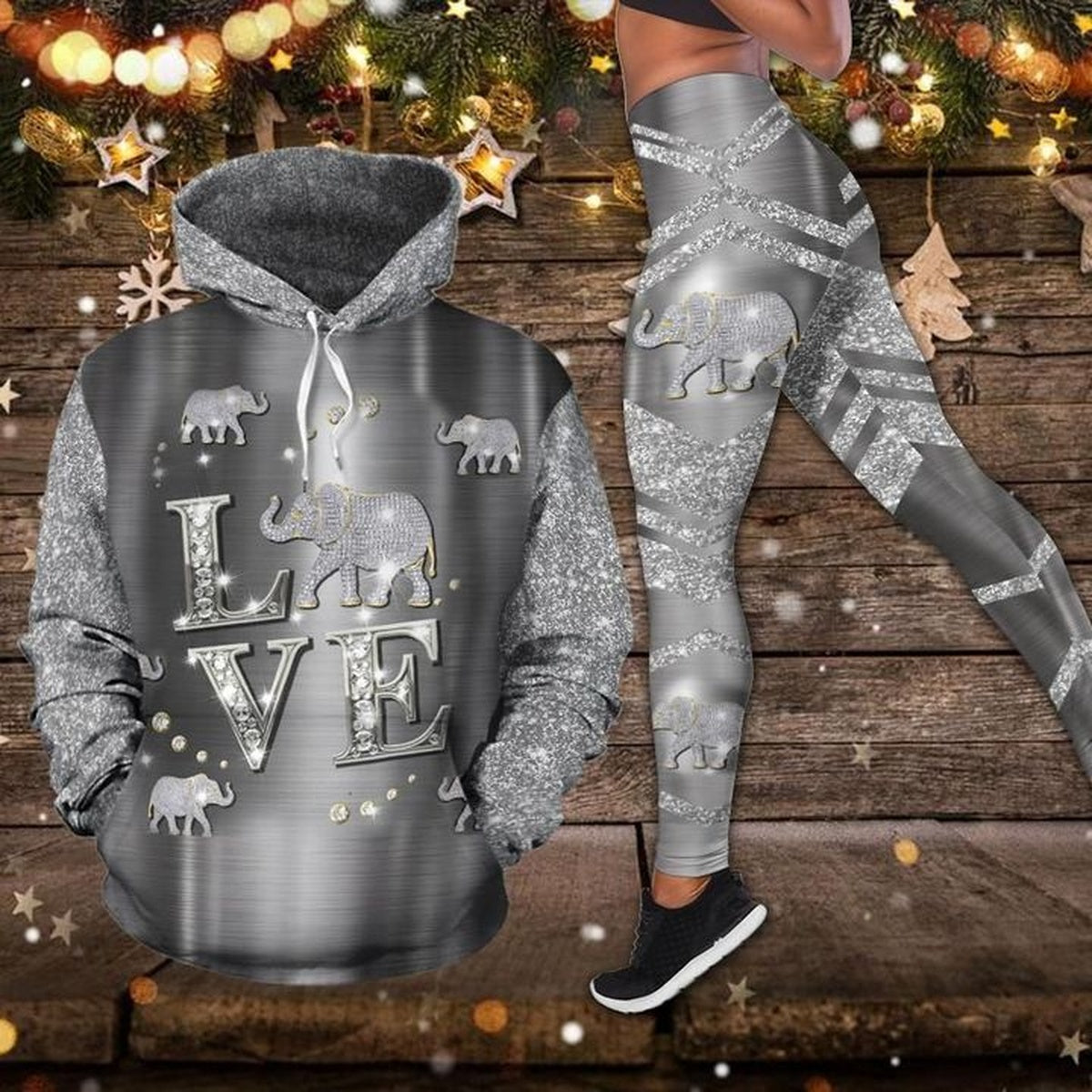 Love Elephant Grey Legging Hoodie , Elephant Legging Hoodie