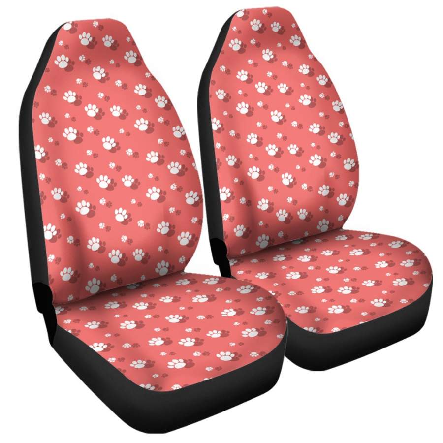 Pink And White Animal Paw Pattern Print Universal Fit Car Seat Covers