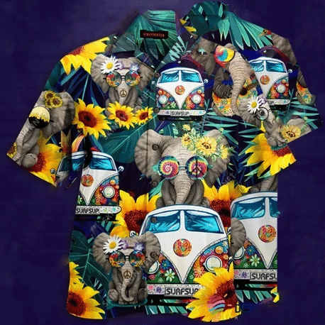 Hippie Wonderful Camping Elephant Hawaiian Shirt  Unisex  Adult  Hw4319