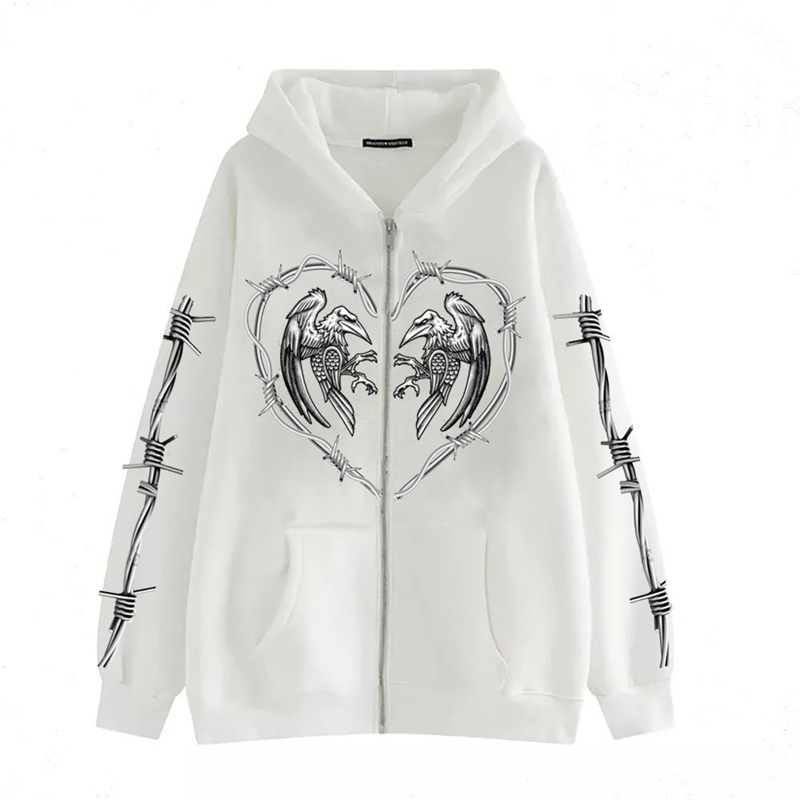 y2k Hoodies Women Fairy Grunge Heart Print Long Sleeve Hooded Tops 2000s Aesthetic Sweatshirt Zipper Coat E Girl Costume Jacket alx