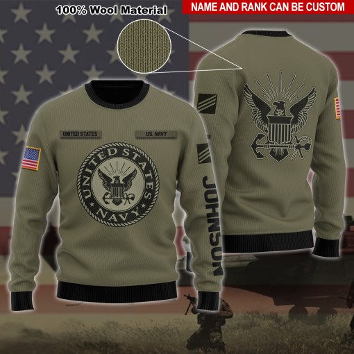 United States Navy Veteran Camo Gift Personalized 100% Wool Material Ugly Sweatshirt Ugly Sweater Custom Name And Rank