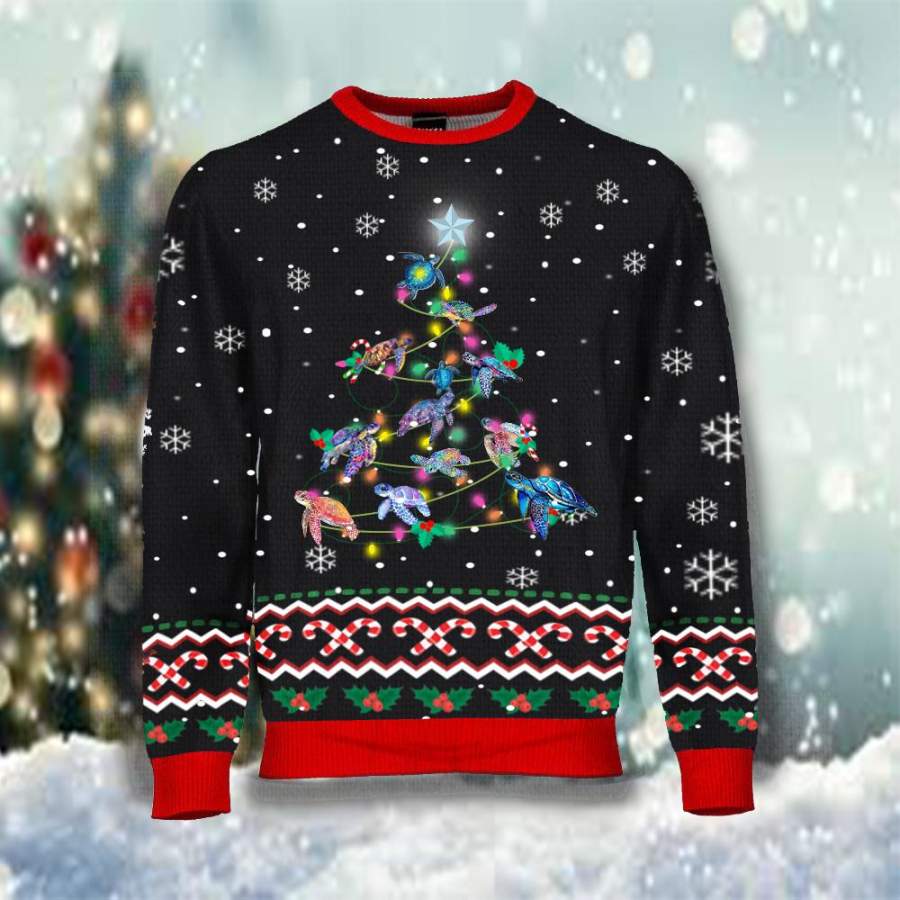 Turtle Christmas Tree Sweatshirt Snow Falling Ugly Christmas Sweater Winter Gift For Friend