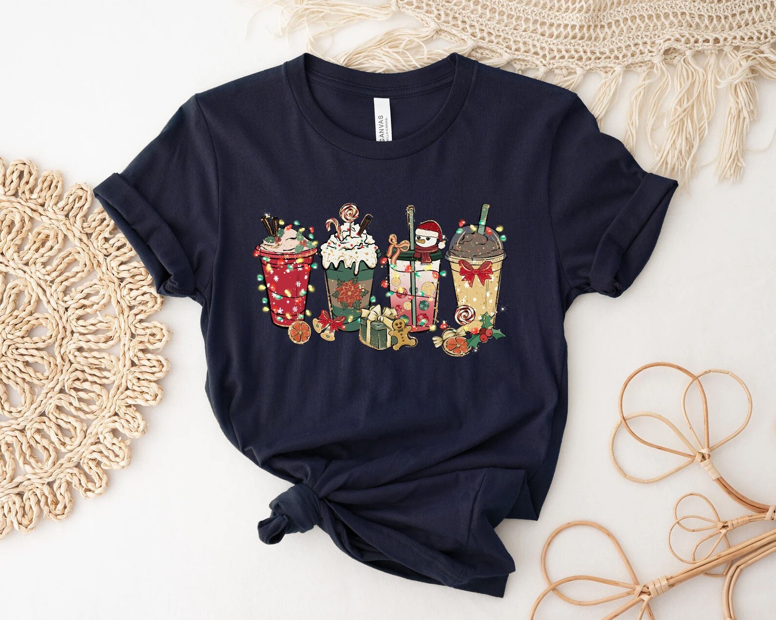 Christmas Coffee Shirt, Peppermint Iced Latte Snowmen Sweets Snow Warm Cozy Winter Women Shirt, Christmas Latte Shirt