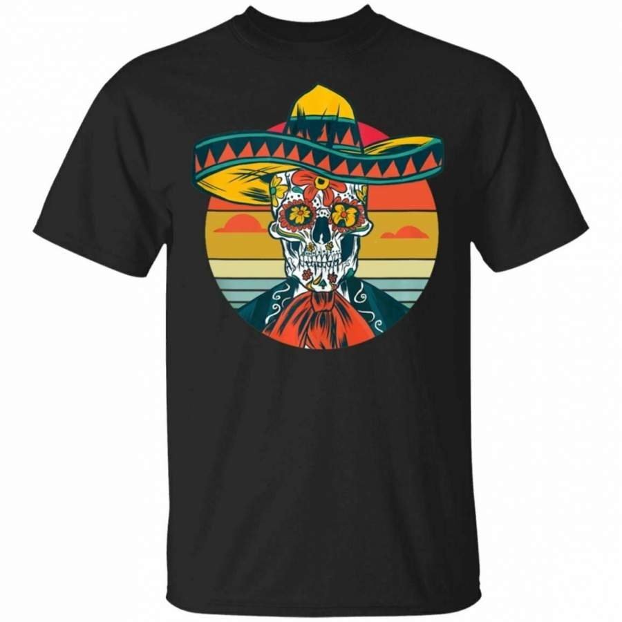 Sugar Skull Dia De Muertos Retro Vintage Mexico Mens Casual Tops Cotton T Shirt