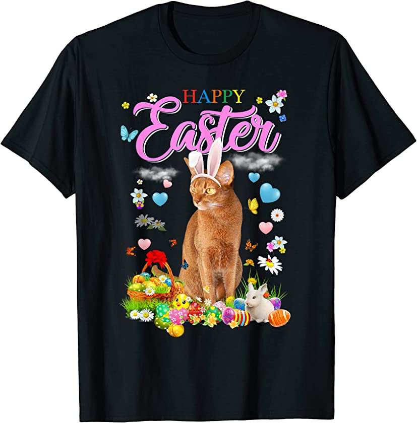 Bunny Abyssinian Cat Happy Easter Eggs T-Shirt