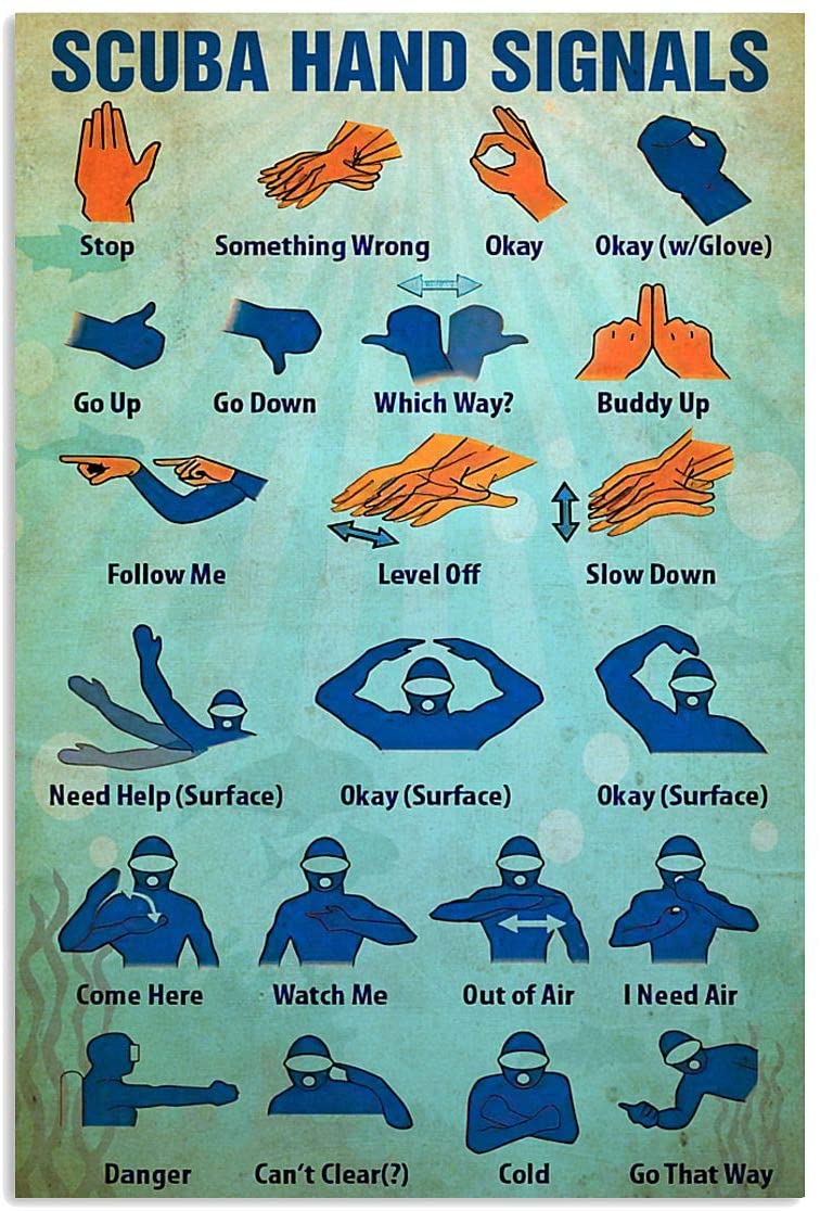 Vintage Scuba Hand Signals Poster Art Print      Home Decor Gift For Men Women Family Frd On Birthday Xmas