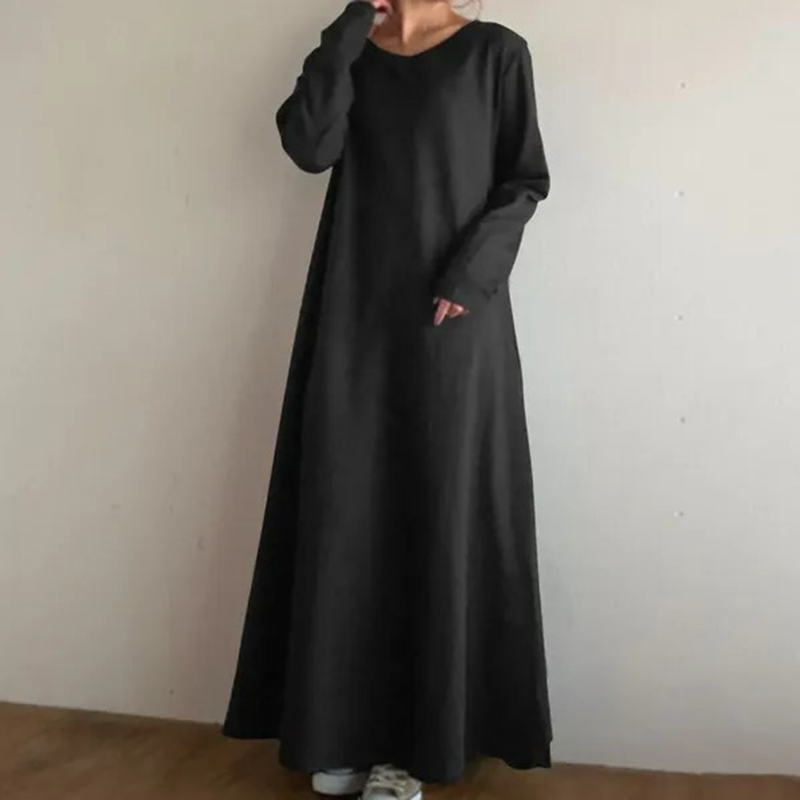 2022 Autumn Women Loose Casual Dress Fashion Soild Long Sleeve Warm Dress Elegant Simple Temperament Women Long Dress Vestidos alx