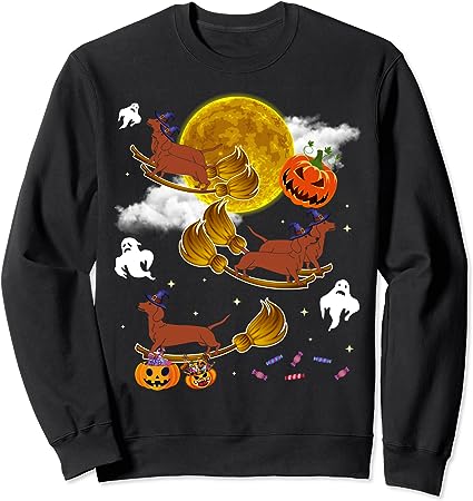 Vintage Halloween Sweatshirt, Dog Witch Happy Halloween Sweatshirt All Over Print Sweatshirt For Women Sweatshirt For Men