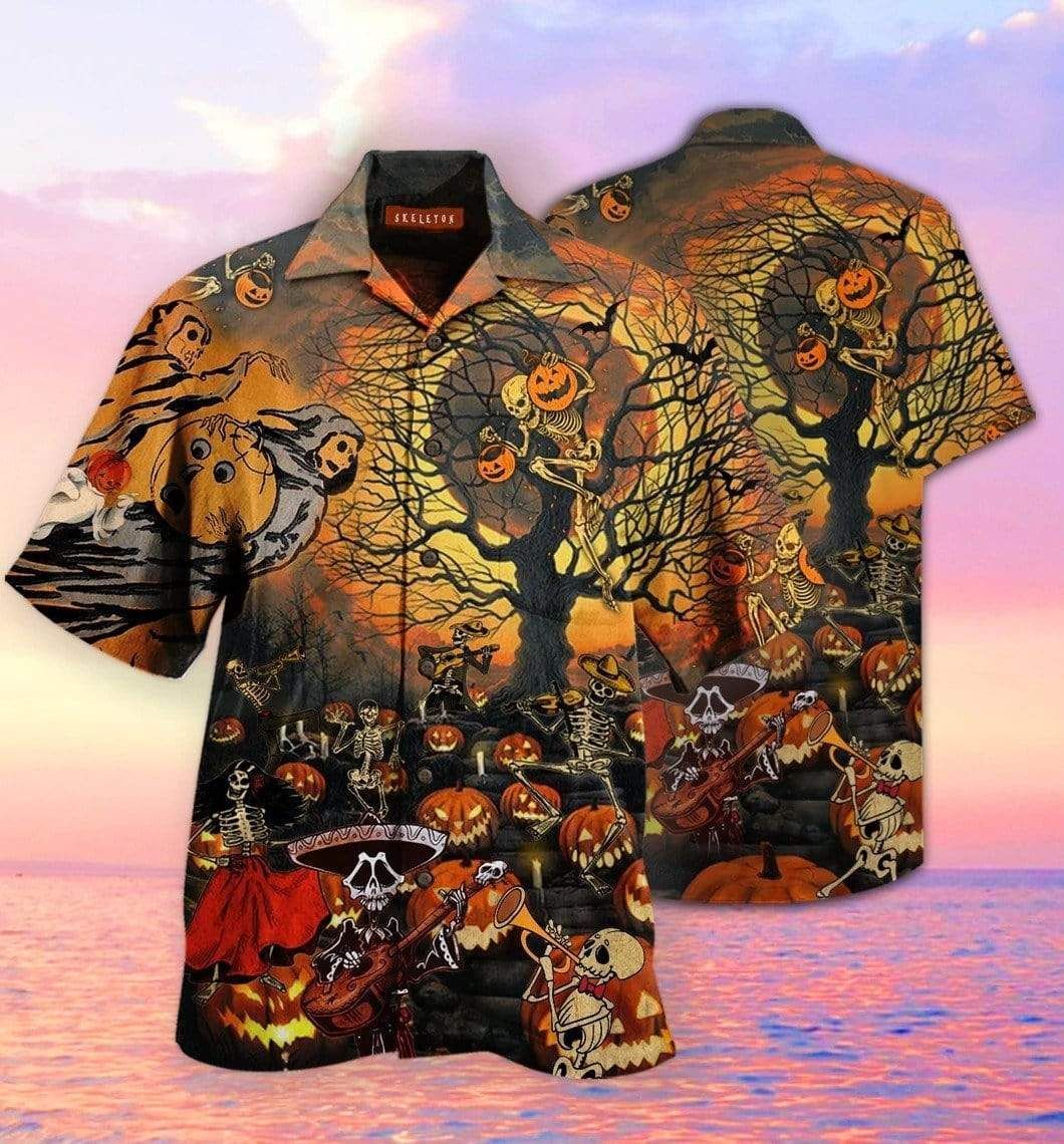 High Quality Skeleton Halloween Party Hawaii Aloha Shirts Ha87981