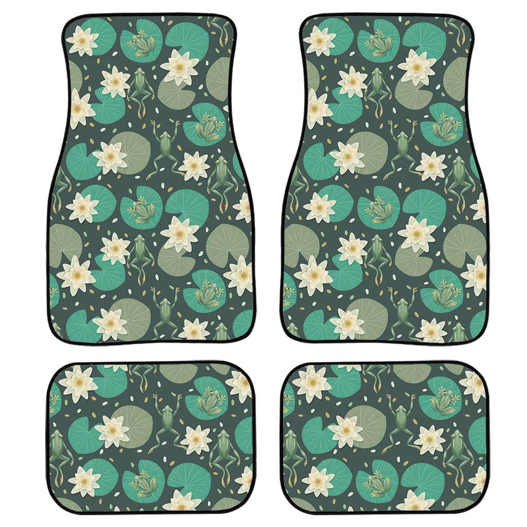 Frogs And Water Lilies Pattern Print Front And Back Car Floor Mats, Front Car Mat