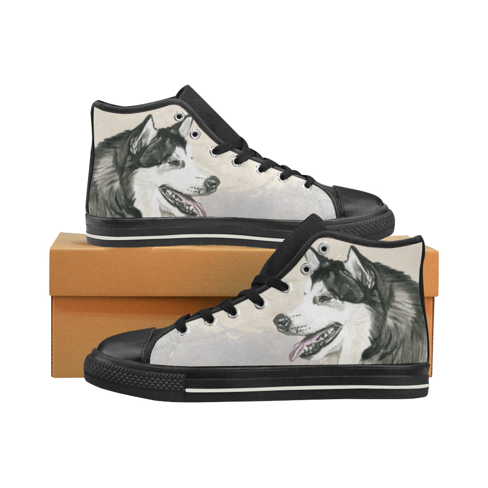 Alaskan Malamute Water Colour Black High Top Canvas Shoes for Kid