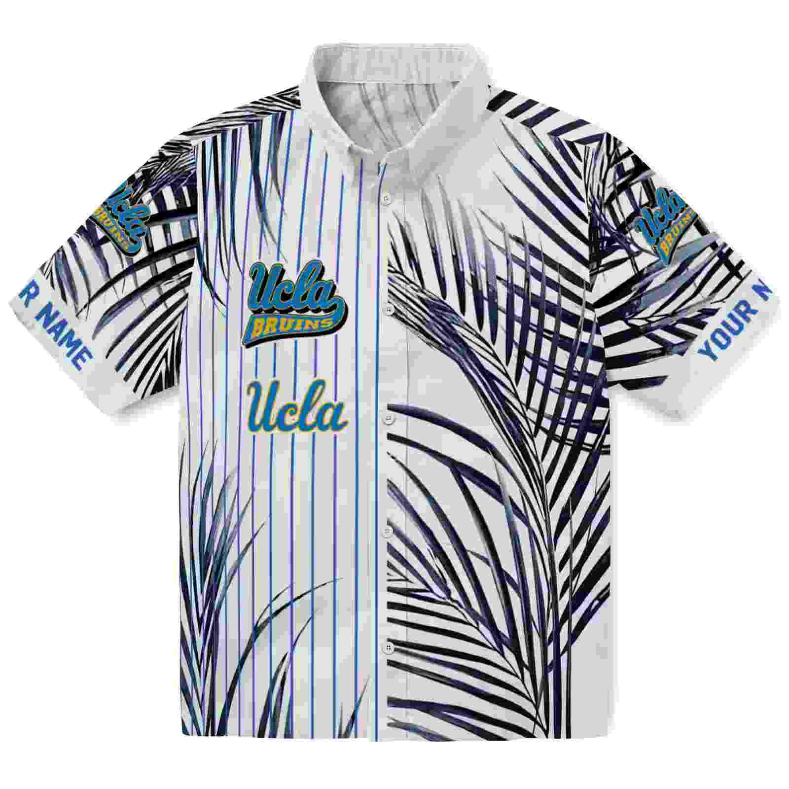 Ucla Bruins Palm Stripes Blue Black White Hawaiian Shirt