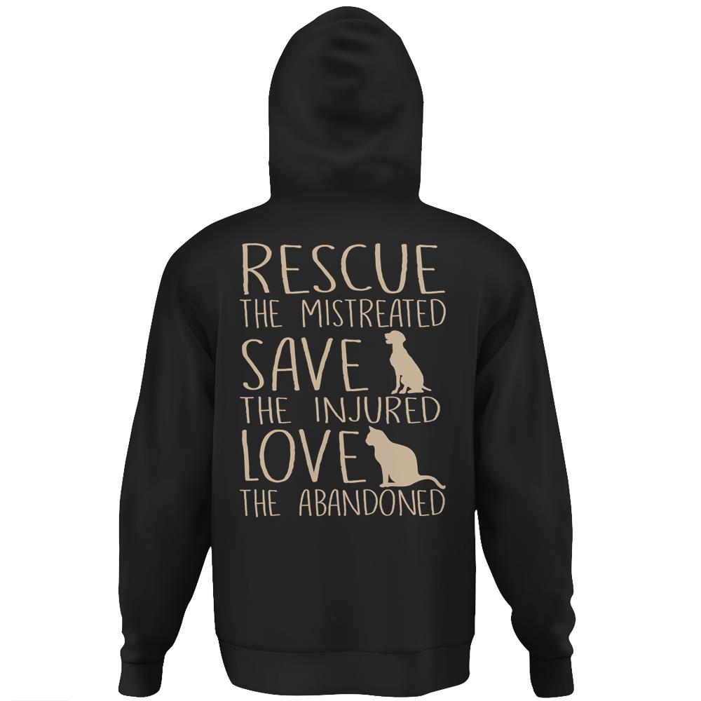 Rescue Save Love – Cute Animal Rescue Dog Cat Lovers Hoodie Print On Back