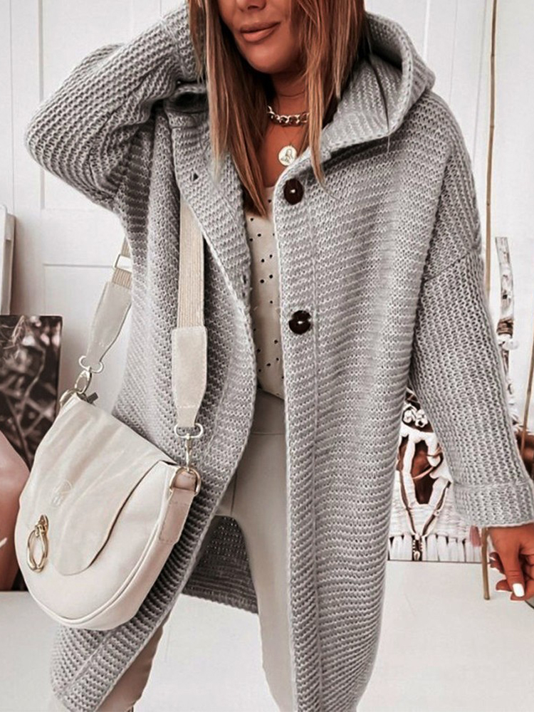 All-match Cardigan Women Korean Fashion 2022 Fall Drop Shoulder Button Front Hooded Cardigan Casual Elegant Knitted Oversize Jac alx