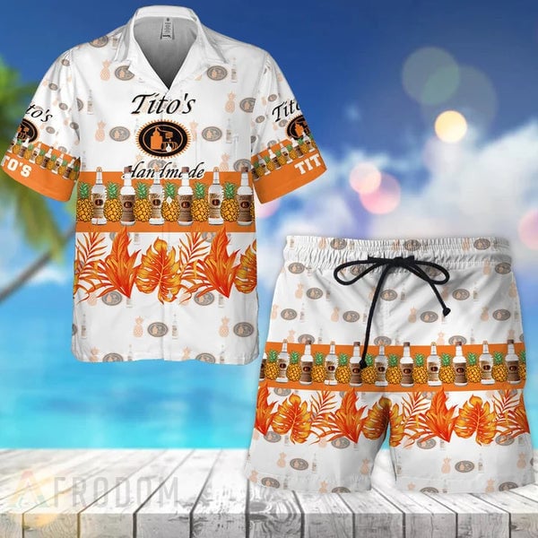 Tropical Pineapple Tito’S Vodka Hawaiian Shirt And Shorts Set