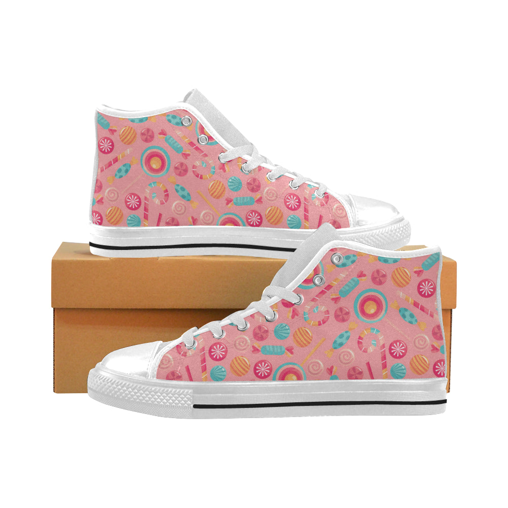 Colorful Candy Pattern Men’S High Top Canvas Shoes White Gift For Men Women