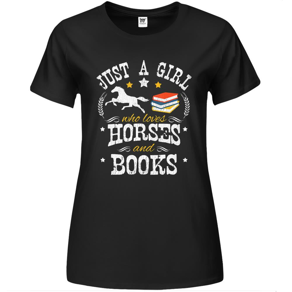 Horse Lover, Just A Girl Who Loves Horses & Books Premium Womens Tshirts