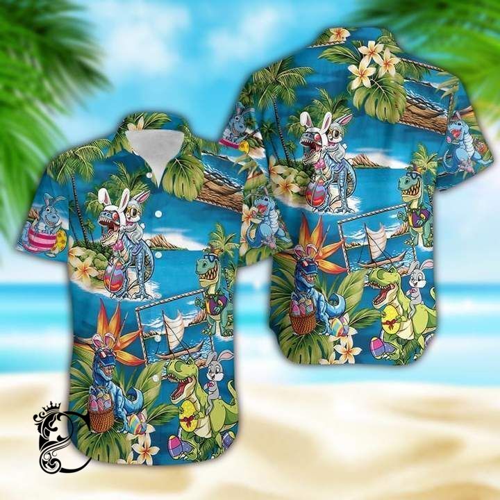 Chillicothemall Amazing Bunny Riding Dinosaur Hawaiian Shirt