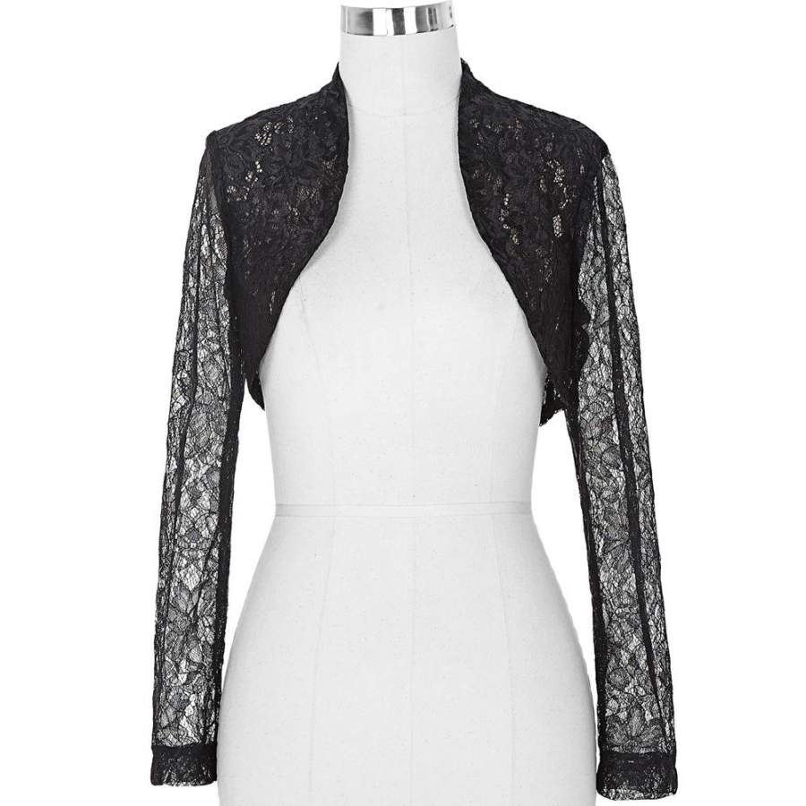 Sexy Black White Lace Bolero Elegant Ladies Shrug Long Sleeve Plus Size ...