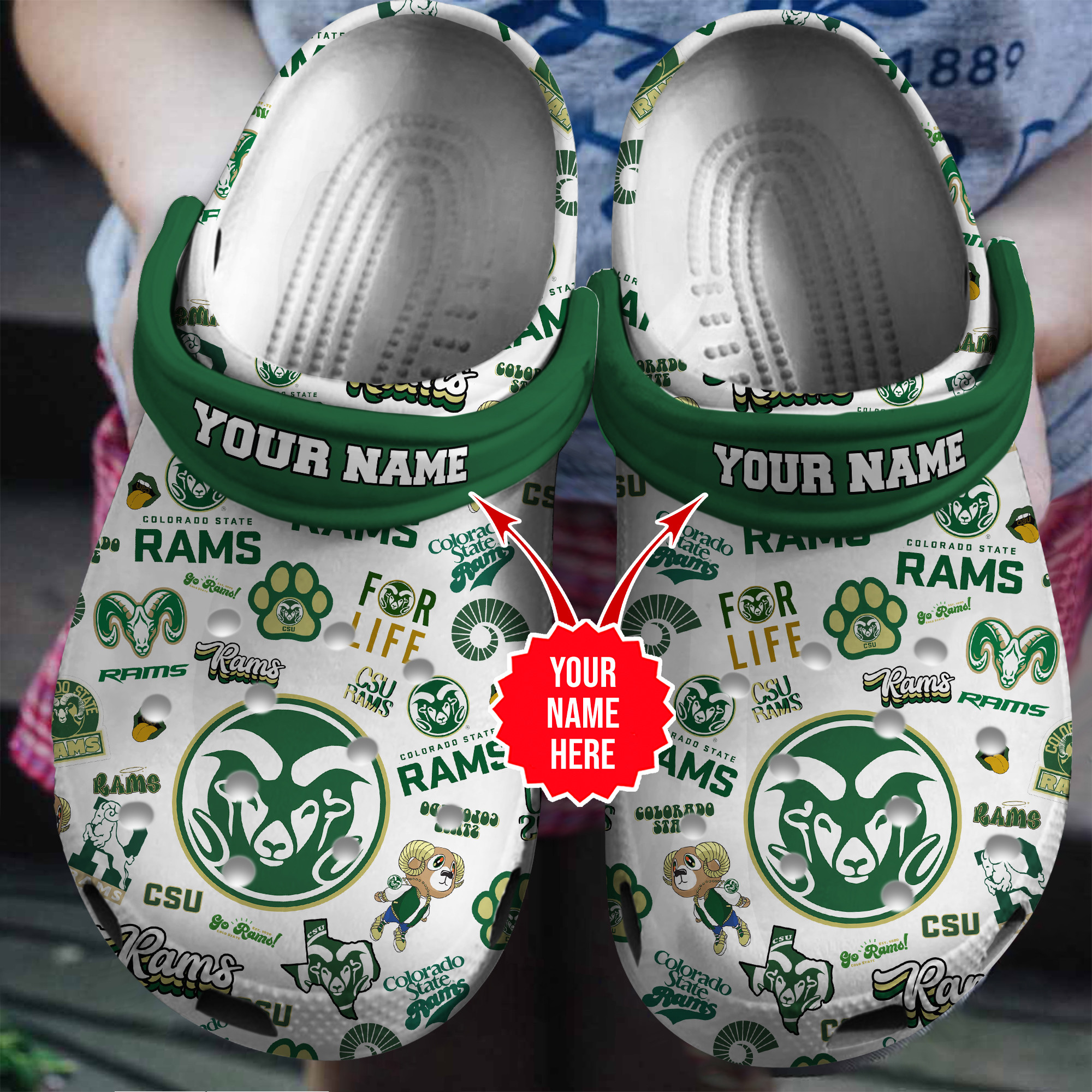 Colorado State Rams NCAA Sport Crocs Crocband Clogs Shoes Comfortable For Men Women and Kids