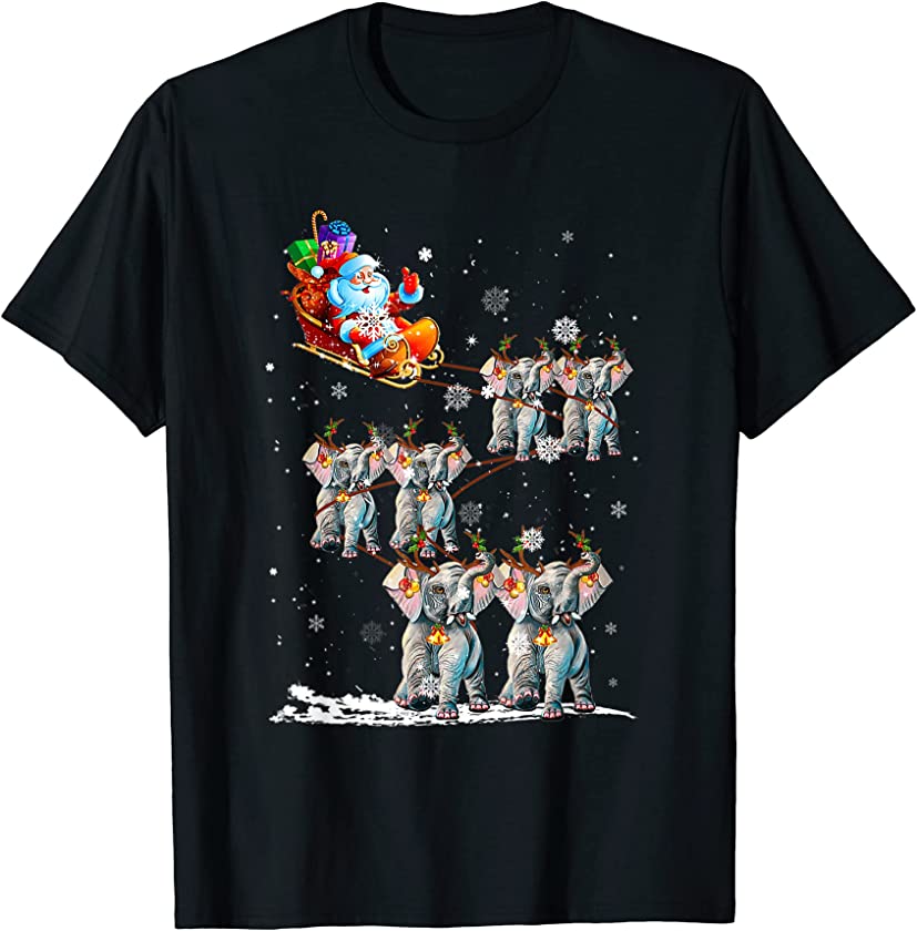 Funny Elephant Reindeer Riding Santa Holiday Christmas 2021 T-Shirt