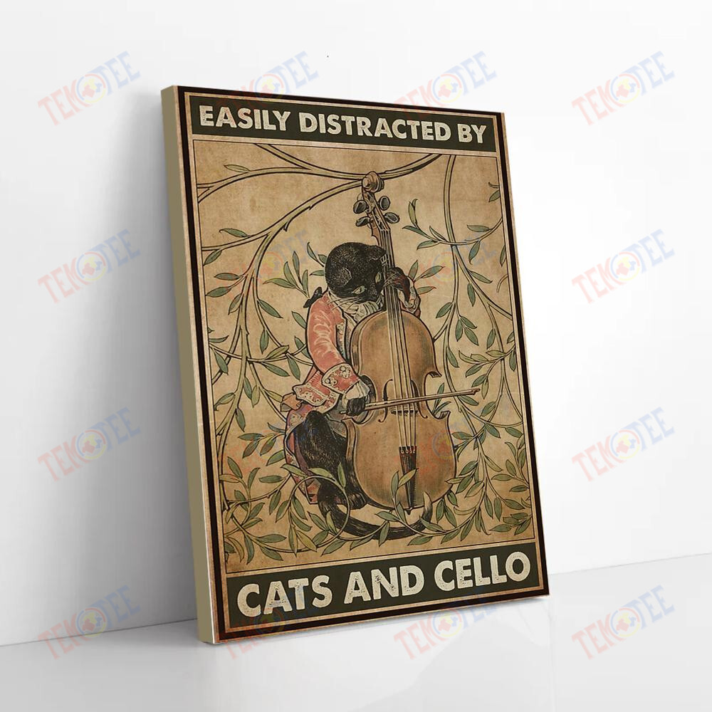 Canvas Art Prints Easily Distracted By Cat And Cello Vintage Canvas Attractive Living Room Bedroom Bathroom Home Decoration