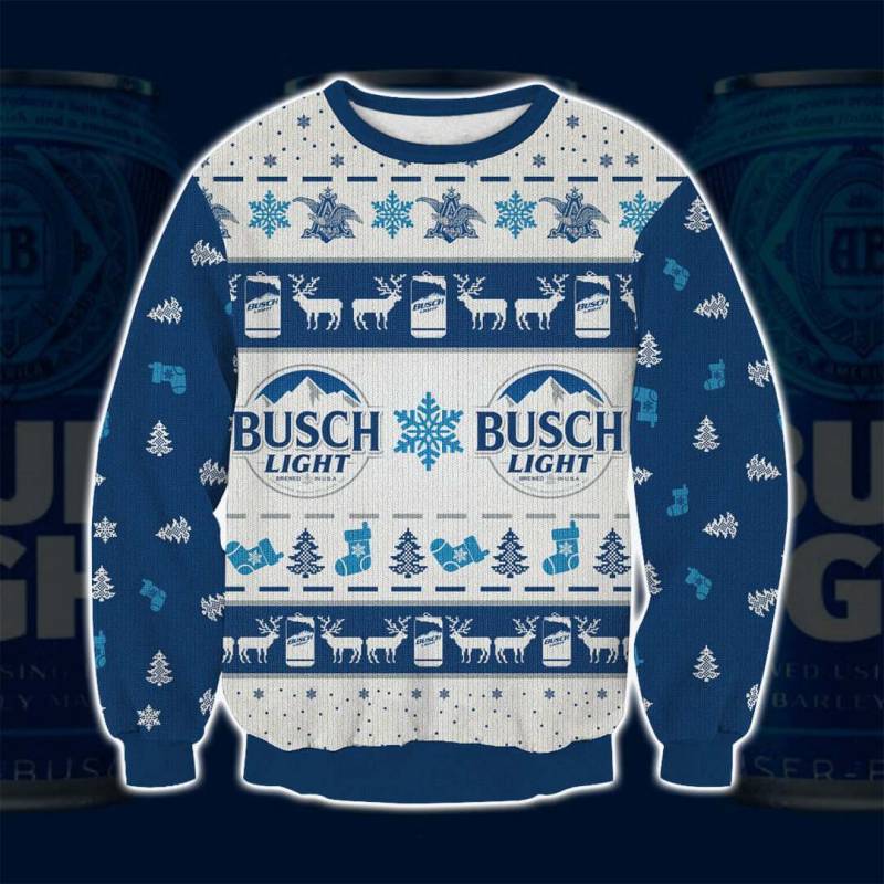 Busch Light Knitting Pattern 3D Print Ugly Christmas Sweatshirt