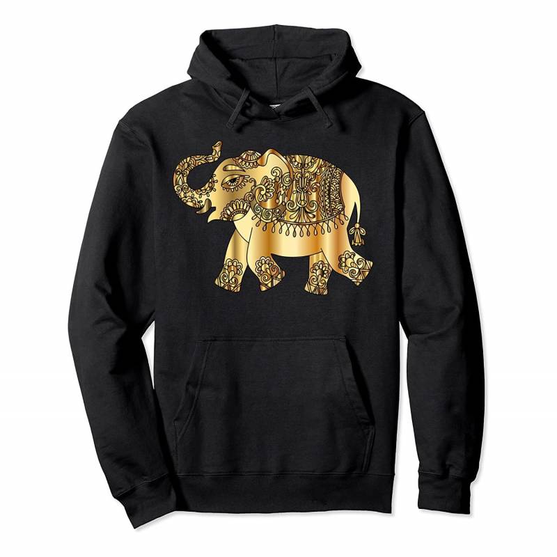 Gold Exotic Elephant Cute Animal Art Ornate Artistic Design Pullover Hoodie, T-Shirt, Sweatshirt, Tank Top, Racerback, Dolman