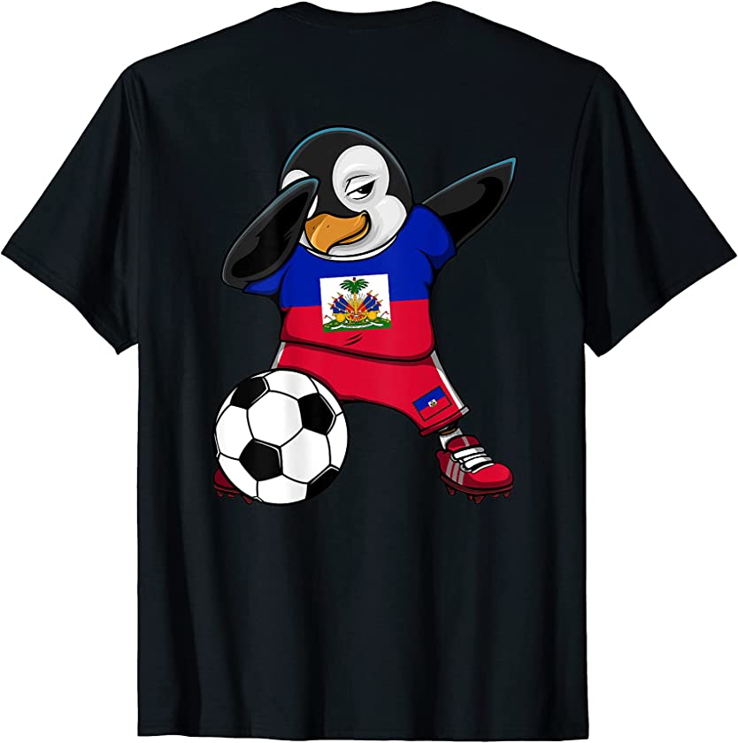 Dabbing Penguin Haiti Soccer Fans Jersey Flag Football Lover T-Shirt