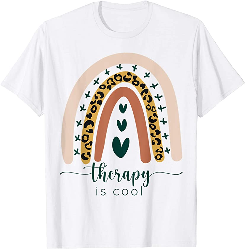 Therapy is Cool Mental Health Awareness Rainbow Leopard Cute T-Shirt