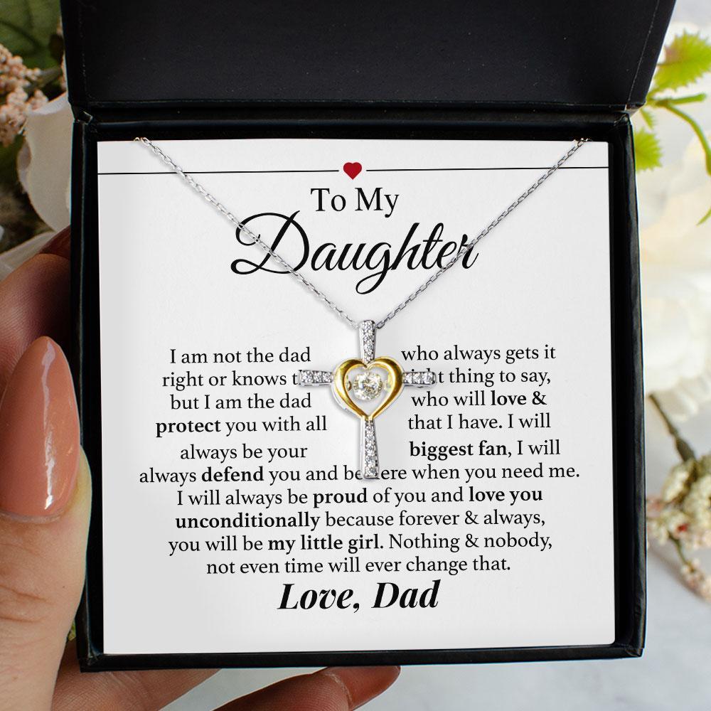 To My Daughter Granddaughter Necklace – I Will Always Be Your Biggest Fan, My Little Girl – Personalized Cross Dancing Crystal Necklace