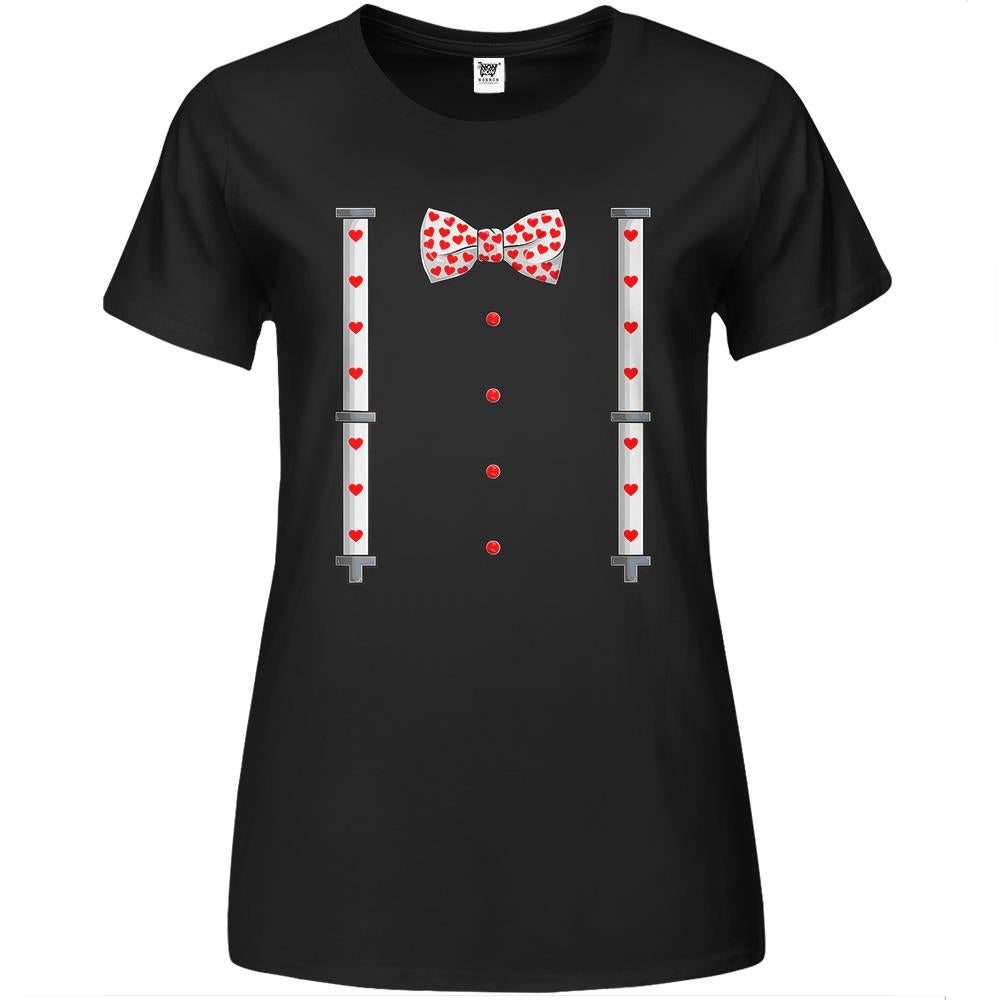 Heart Red Bow Tie Suspender Apparel, Valentines Day Toddler Premium Womens T Shirts