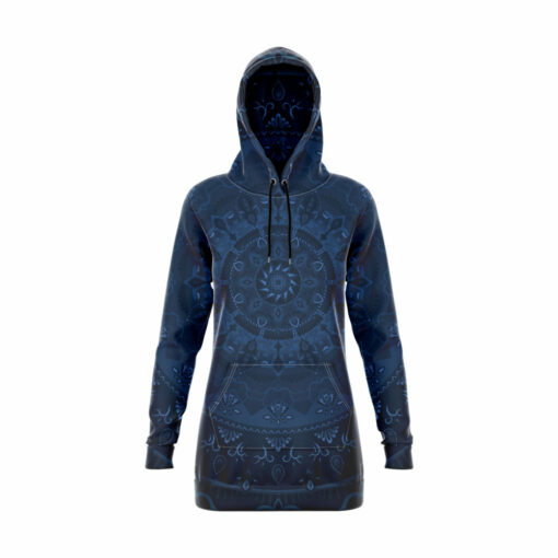 Big Elephants Mandala – Blue Hoodie Dress