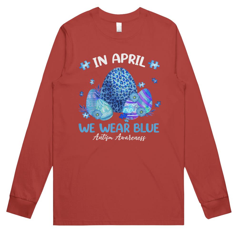 Blue Leopard Eggs Easter In April We Wear Blue Autism Long Sleeve T Shirts