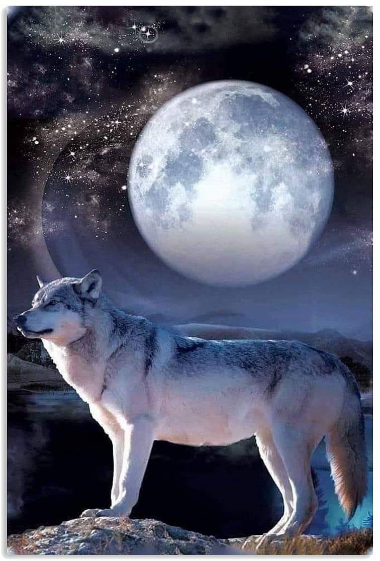 Wolf Canvas Wall Art Wolf Under The Moon Abstract Wall Art For Living Room Home Decor Painting Vintage Motivational Poster