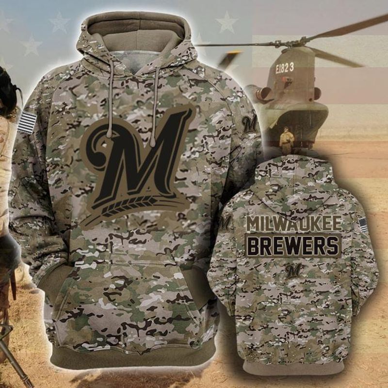 Milwaukee Brewers Camouflage Veteran 3D Cotton T-Shirt Hoodie